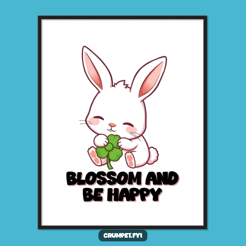 Funny Free Printable Wall Art: Happy Rabbit Nibbling Flower Digital Art