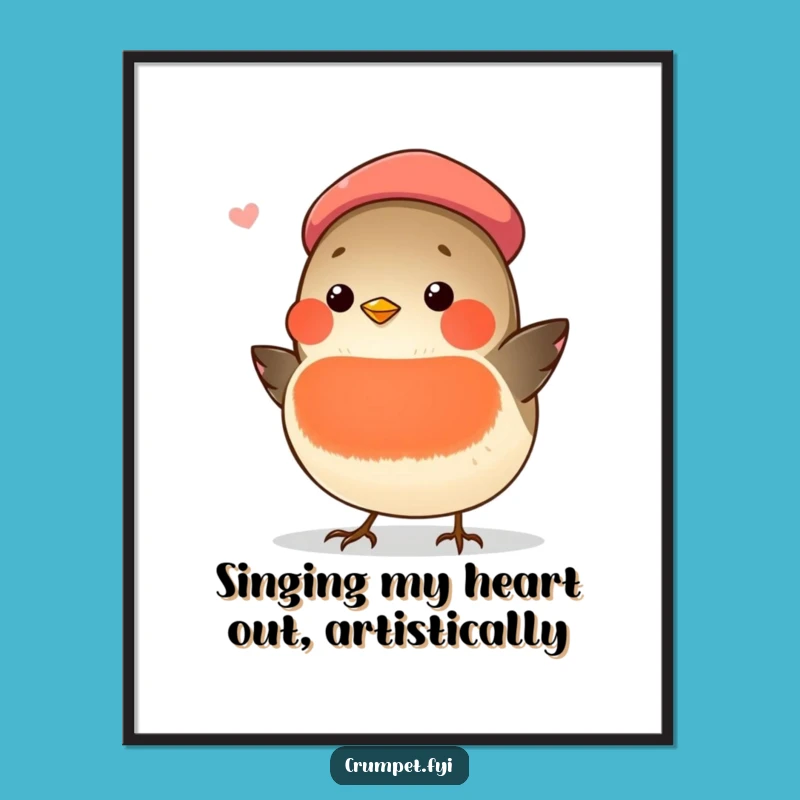 Free Printable Wall Art: Chubby Robin Sings Hilariously - Funny Downloadable Decor