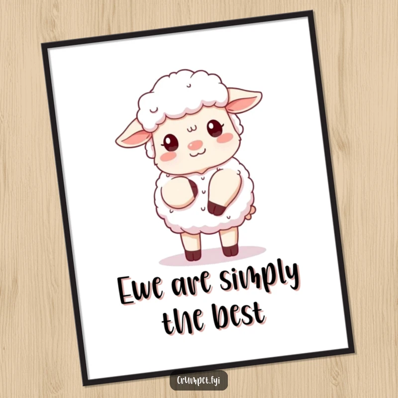 Funny Free Printable Wall Art: A fluffy sheep attempts a clumsy curtsy with a polite smile, bringing humor to your decor.