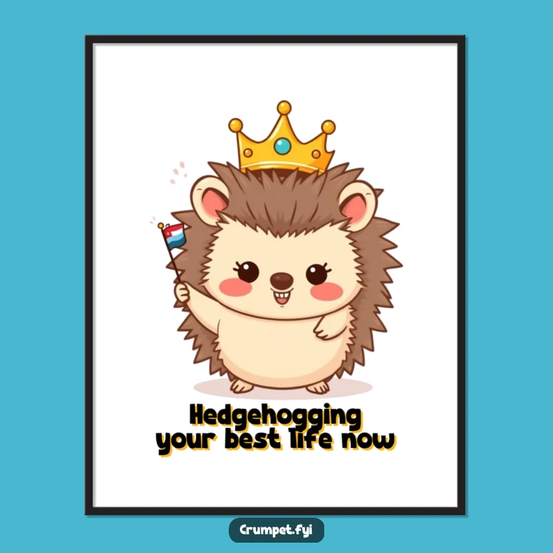 Funny Free Printable Wall Art: Regal Hedgehog Waving Flag