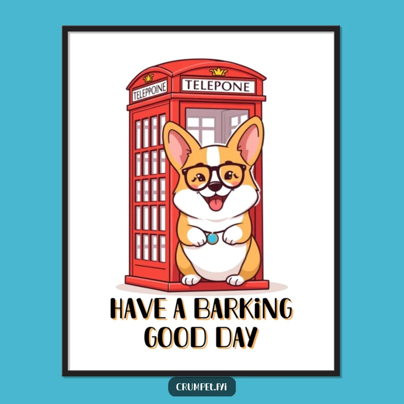 Free Printable Wall Art: Corgi Monocle Wink Phone Box, Quirky British Decor