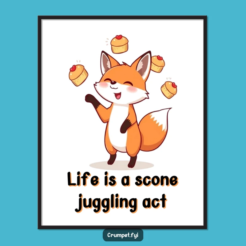 Free Printable Wall Art: Scone-Juggling Fox, Whimsical Downloadable Decor