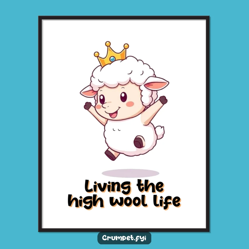 Funny Free Printable Wall Art: Joyful Sheep Crown Leap, Downloadable Art Gift