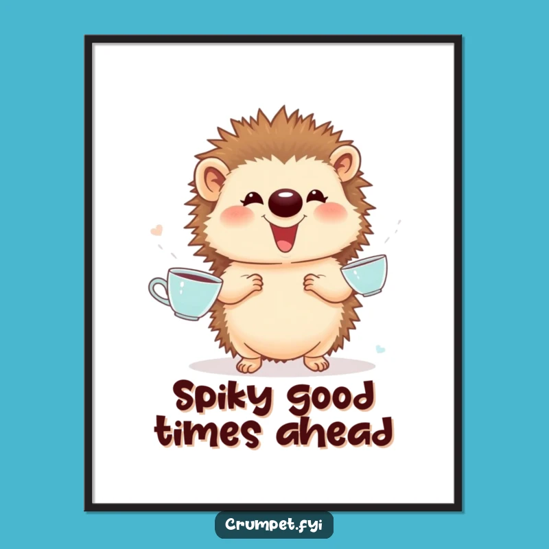 Free Printable Wall Art: Giggling Hedgehog Juggling Teacups Funny Downloadable Art
