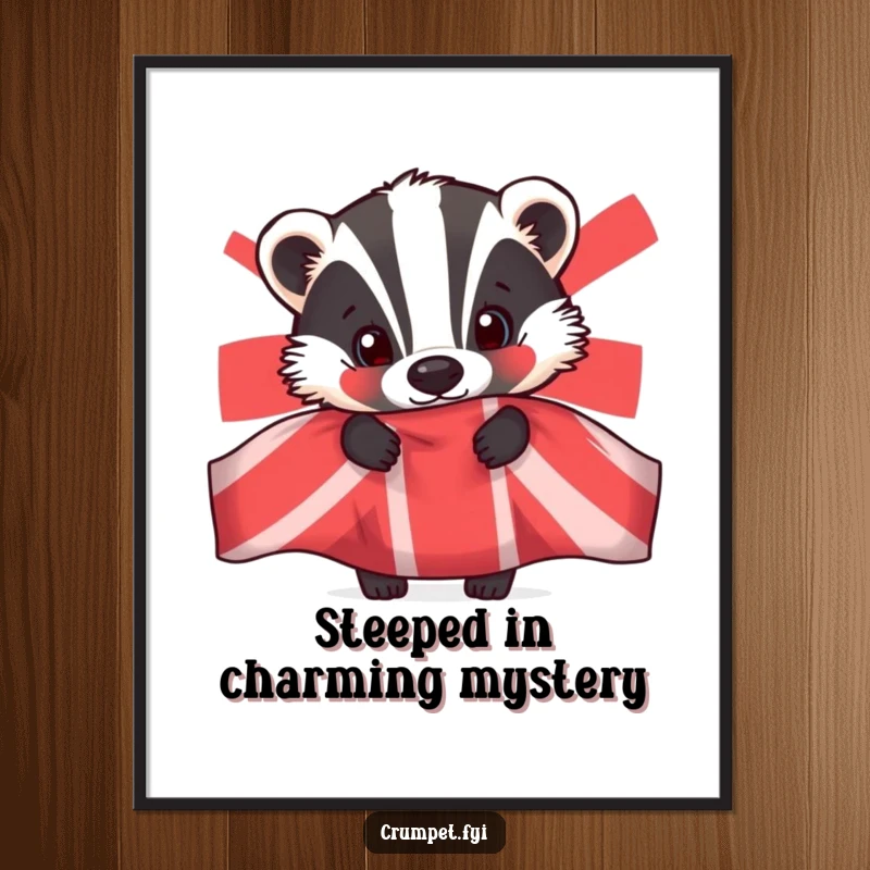 Funny Free Printable Wall Art: Curious badger peeking from a patterned teapot, adding quirky charm to your decor.