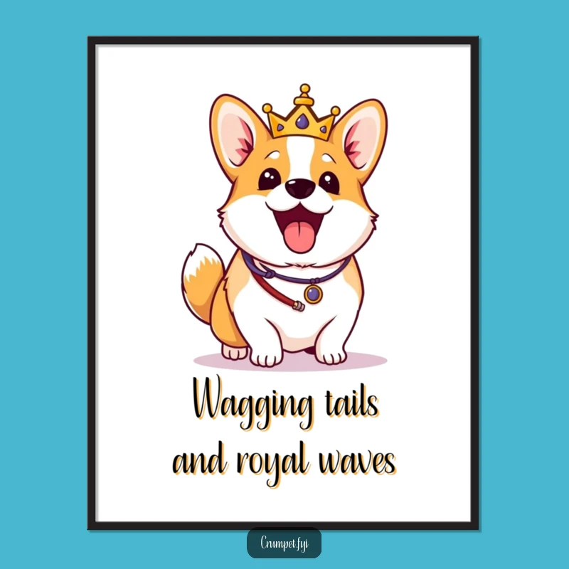 Free Printable Wall Art: Corgi Royal Regalia Wagging Tail Funny Downloadable Home Decor