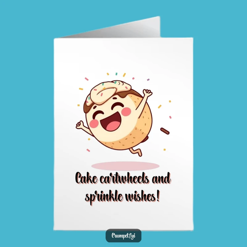 Free Printable Birthday Card: Funny Coffee Cake Cartwheel Downloadable Gift