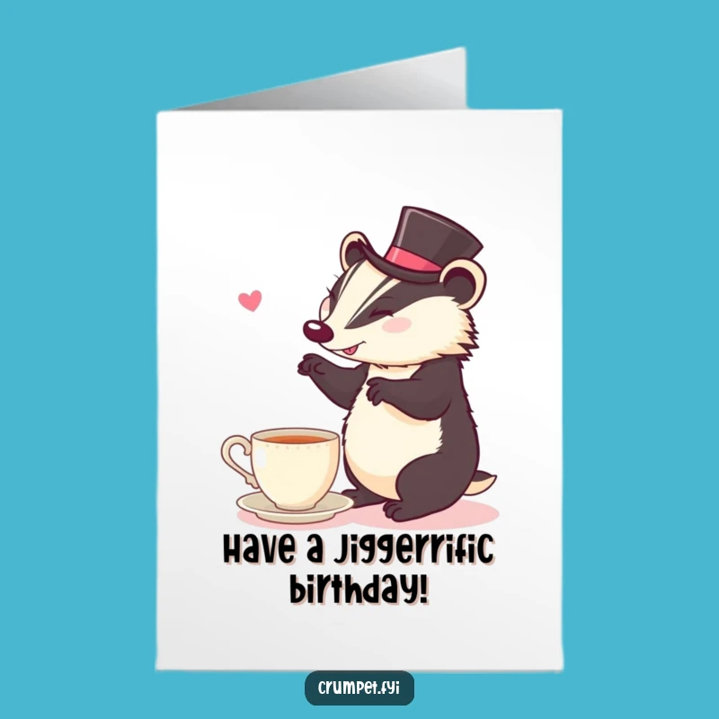 Free Printable Birthday Card: Badger Jigging Top Hat, Tea Time Humor, Downloadable