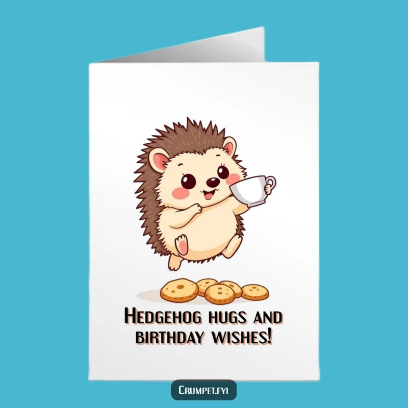 Free Printable Birthday Card: Hedgehog Teacup Biscuits Funny Card Downloadable Gift