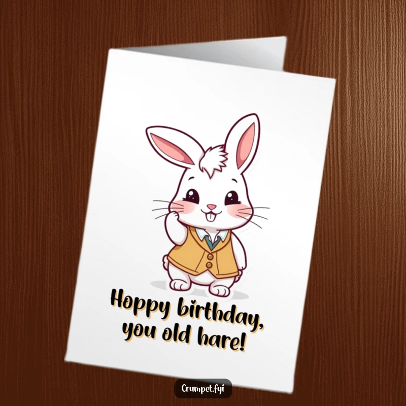 Funny Free Printable Birthday Card: Playful rabbit in a waistcoat tips his cap with a cheeky grin, a delightful DIY greeting.