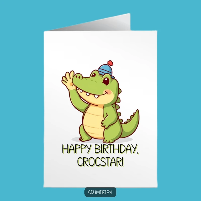 Free Printable Funny Crocodile Birthday Card - Tiny Hat Downloadable Greeting