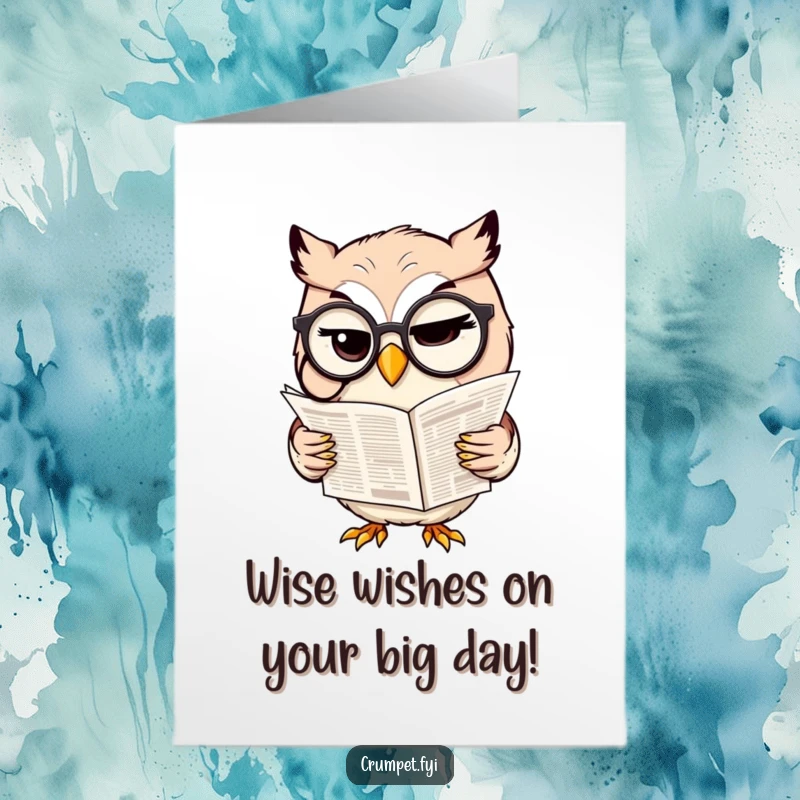 Funny Free Printable Birthday Card featuring a winking owl in a monocle reading a newspaper, a smart DIY gift.