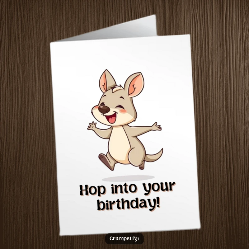 Funny Free Printable Wallaby Birthday Card: A giggling wallaby energetically hops along, celebrating a birthday.