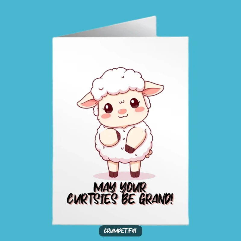 Free Printable Funny Birthday Card: Clumsy Sheep Curtsy, Hilarious Downloadable Gift
