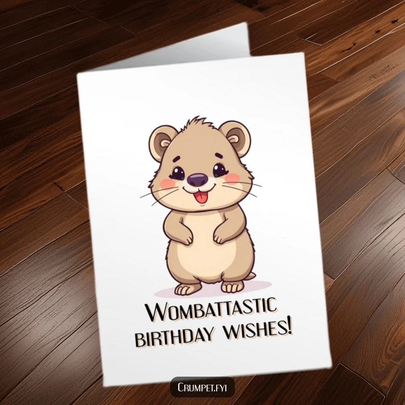 Funny Free Printable Wombat Birthday Card: A proud wombat stands tall, smiling confidently, ready to deliver birthday wishes.