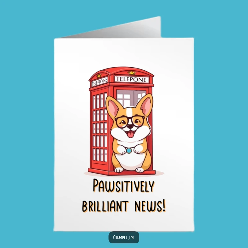 Free Printable Congrats Card: Corgi Monocle Wink, British Phone Box, Instant