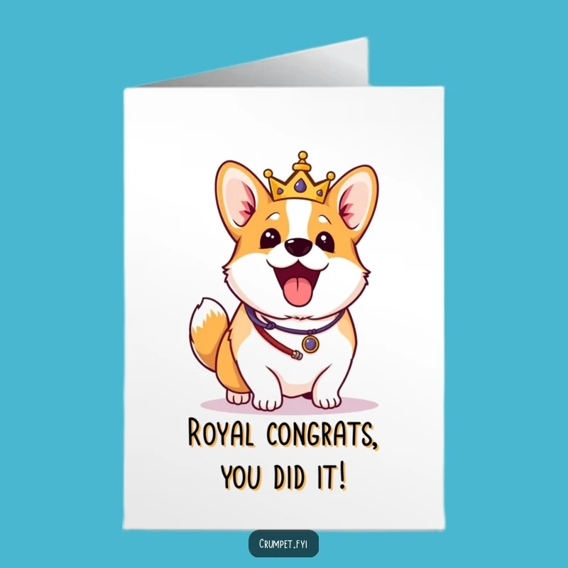 Free Printable Congrats Card: Corgi Royal Regalia Wagging Tail Funny Celebration Downloadable Gift