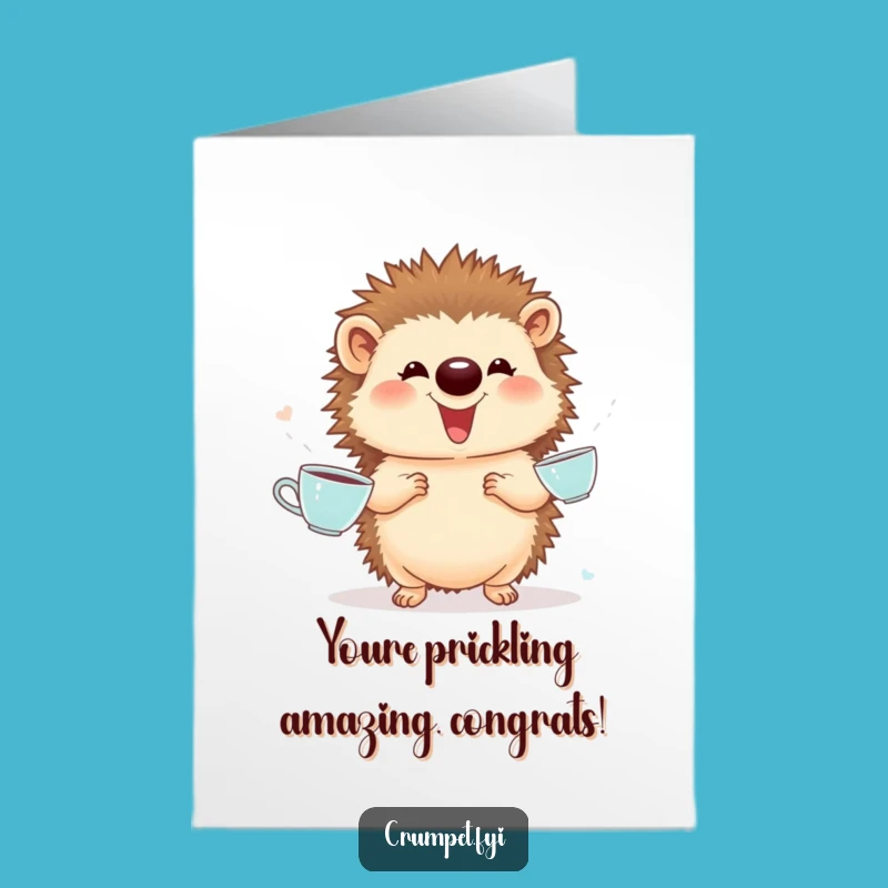 Free Printable Congrats Card: Hedgehog Juggling Teacups Funny Downloadable Gift