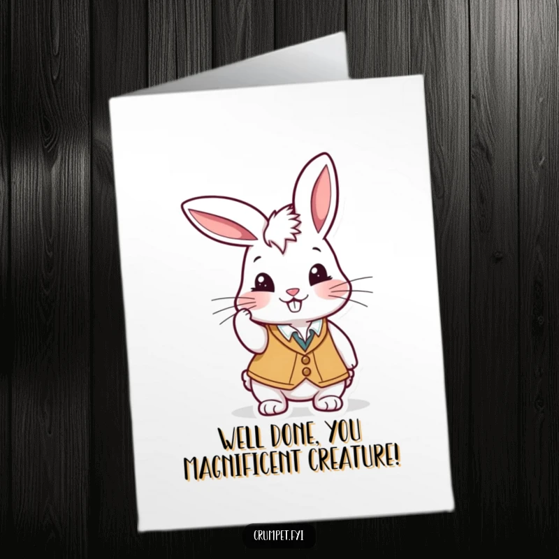 Funny Free Printable Congratulations Card: Dapper rabbit in a waistcoat tips his cap with a cheeky grin, a stylish DIY gift.