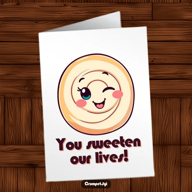 Funny free printable congratulations card with a cinnamon roll character winking playfully.
