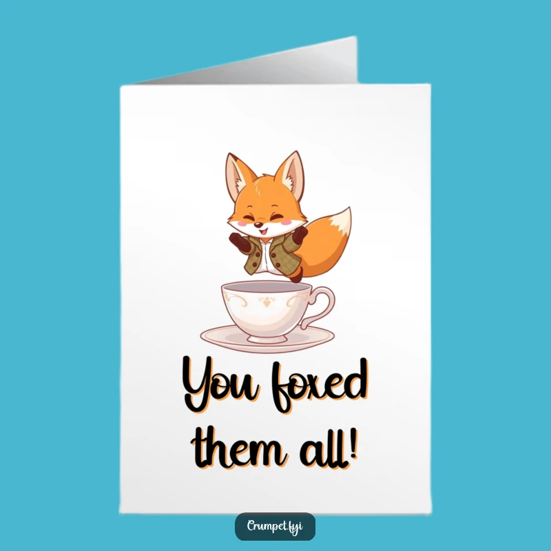Free Printable Congratulations Card: Fox Leaping Teacup - Sophisticated Downloadable Gift