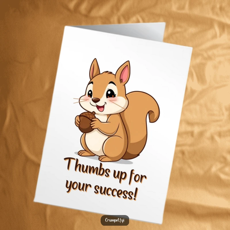 Funny Free Printable Congratulations Card: A contented squirrel giving a thumbs up while happily nibbling on a large acorn, celebrating success.