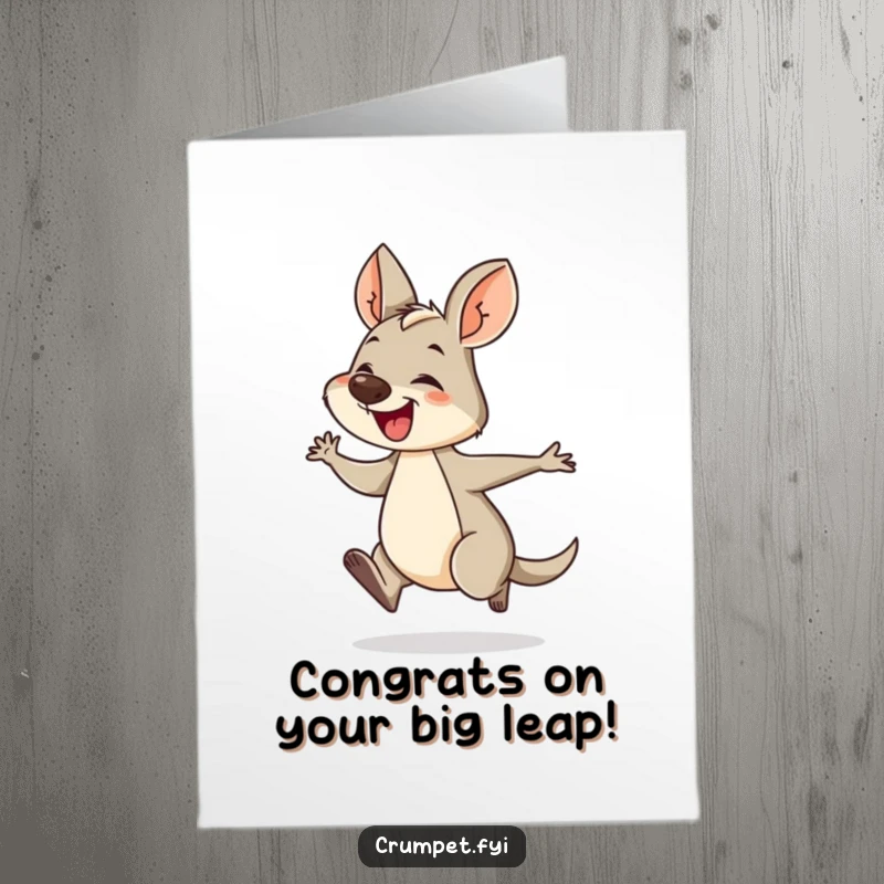 Funny Free Printable Wallaby Congratulations Card: A giggling wallaby hops energetically, conveying joyful congratulations.