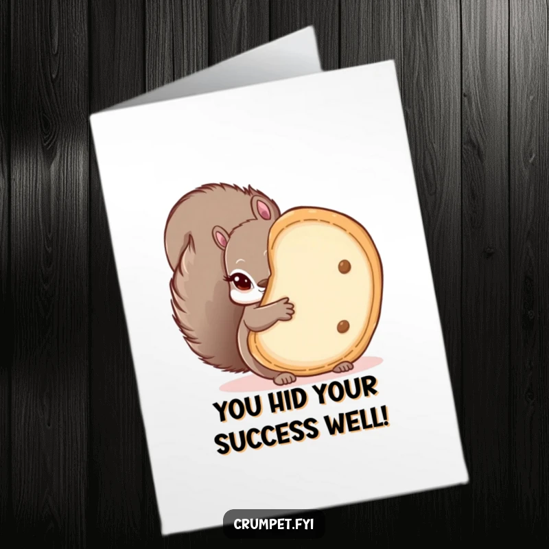 Funny Free Printable Congratulations Card: A curious squirrel peeking mischievously from behind a huge crumpet.