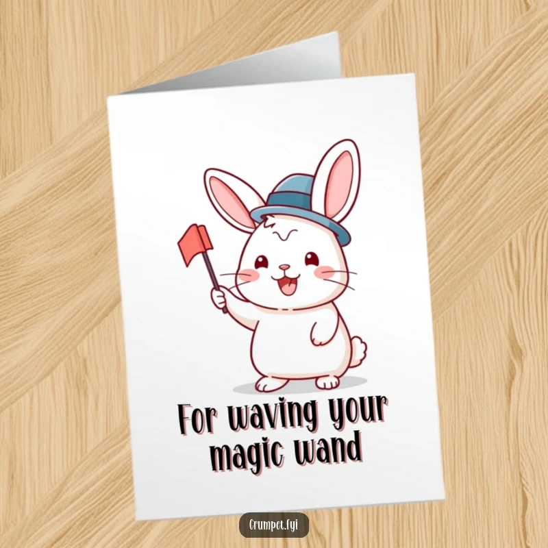 Funny Free Printable thank you card featuring a smiling rabbit in a bowler hat waving a flag thankfully.