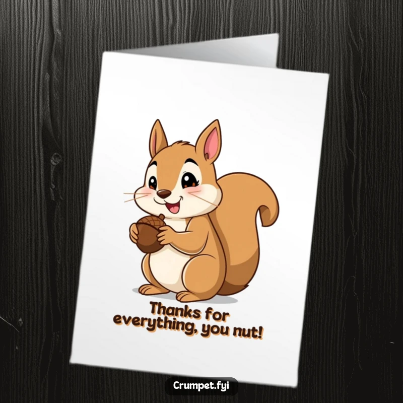 Funny Free Printable Thank You Card: A contented squirrel giving a thumbs up while eating an acorn, expressing sincere appreciation.