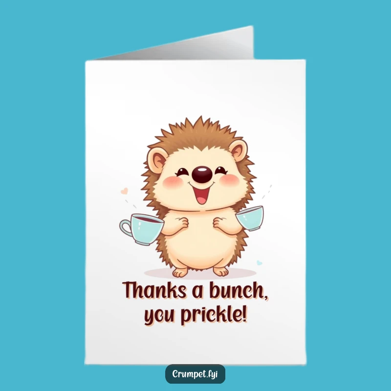 Free Printable Thank You Card: Hedgehog Juggling Teacups Funny Downloadable Gift