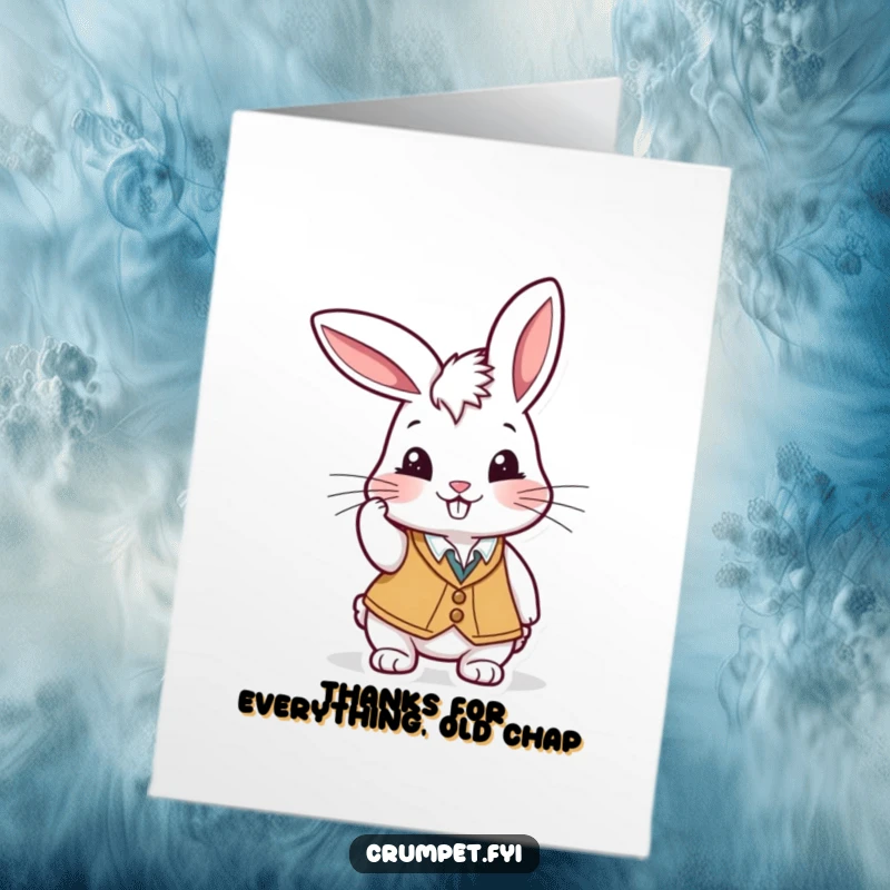 Funny Free Printable Thank You Card: Gentlemanly rabbit in a waistcoat tips his cap with a cheeky grin, a charming DIY gift.