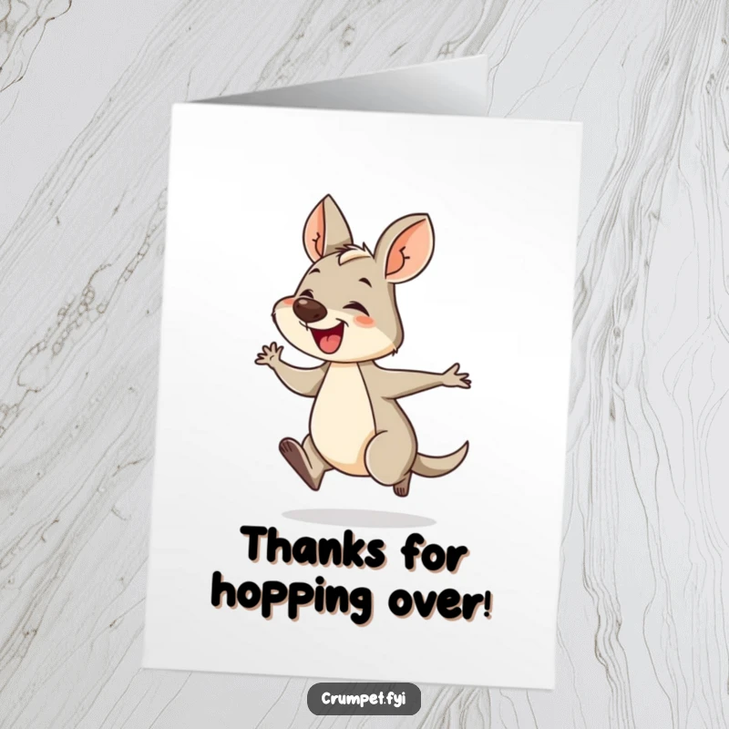 Funny Free Printable Wallaby Thank You Card: A giggling wallaby energetically hops while sending thanks.
