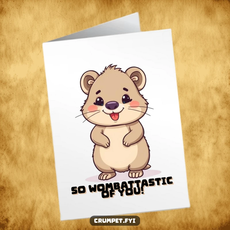 Funny Free Printable Wombat Thank You Card: A proud wombat stands tall with a confident smile, expressing heartfelt thanks.