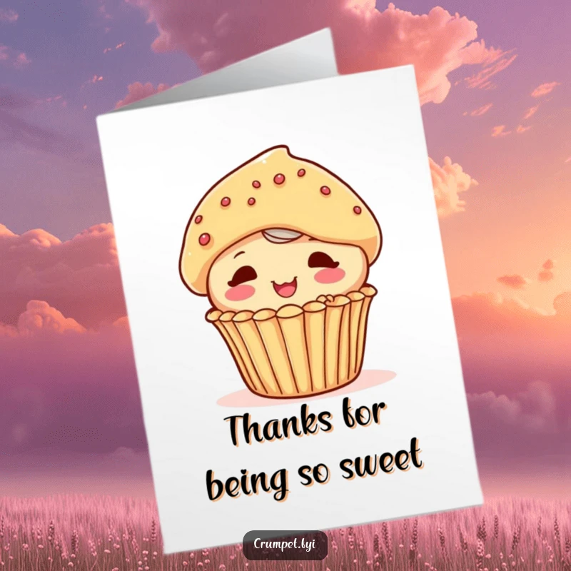 Funny Free Printable Thank You Card: Playful muffin character peeking out from behind a pastry, offering a sweet and surprising thank you.