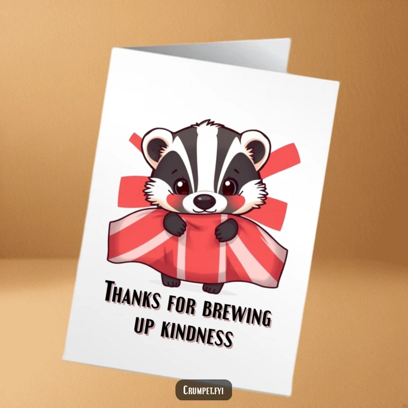 Funny Free Printable Thank You Card: A curious badger peeking from a teapot, offering a sweet thank you.