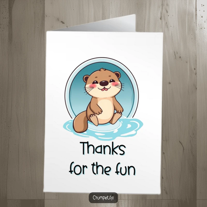 Funny Free Printable Thank You Card: A happy otter giggles as it slides down a water slide, expressing thanks with pure joy.