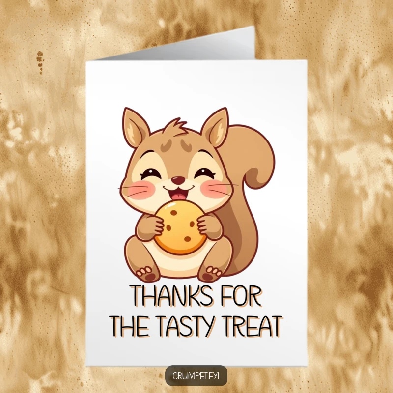 Funny Free Printable Thank You Card of a delighted squirrel holding a small biscuit, great for a charming thank you.