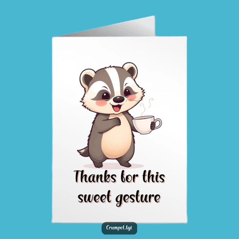 Free Printable Thank You Card: Playful Badger Teacup Dance Downloadable