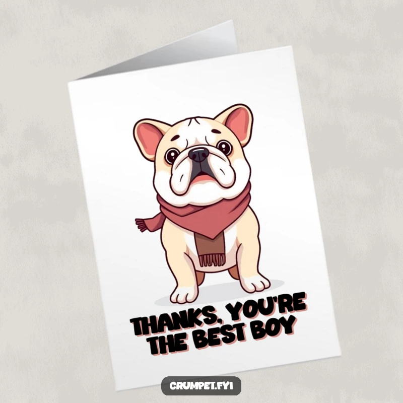 Funny Free Printable Thank You Card: Proud Bulldog in Scarf Stands Tall, Expressing Thanks