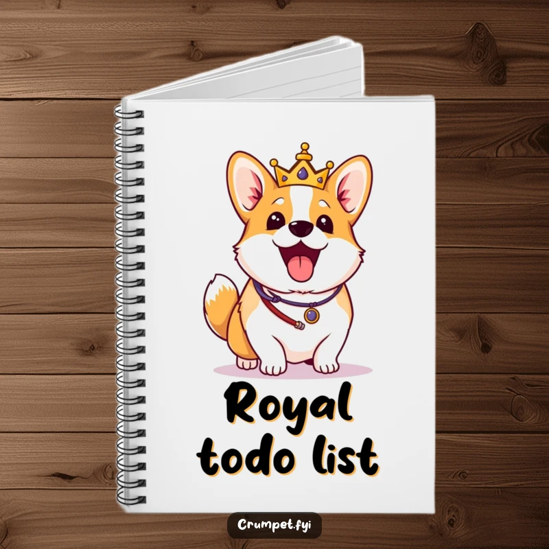 Funny Corgi Notebook: An excited corgi in royal regalia wags its tail vigorously, perfect for jotting down joyful thoughts.