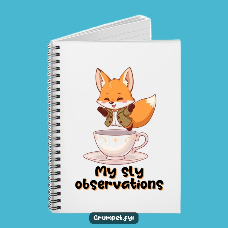 Funny Fox Notebook - Tweed Jacket Leaping Teacup Journal, Dapper Diary, Funny Gift