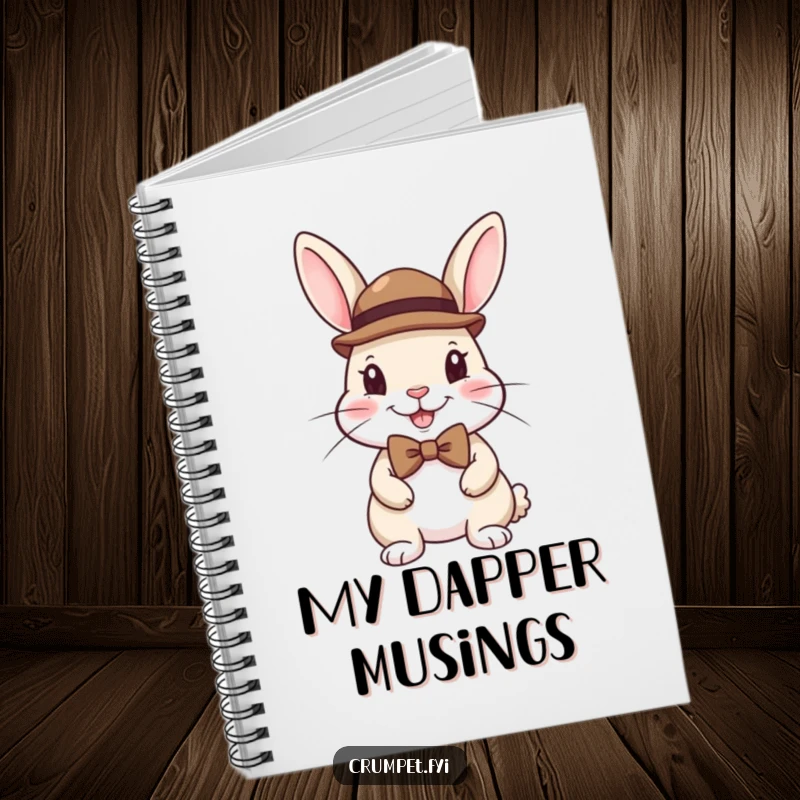 Funny notebook cover featuring a happy rabbit dressed in a bowler hat and bow tie, ready for notes.