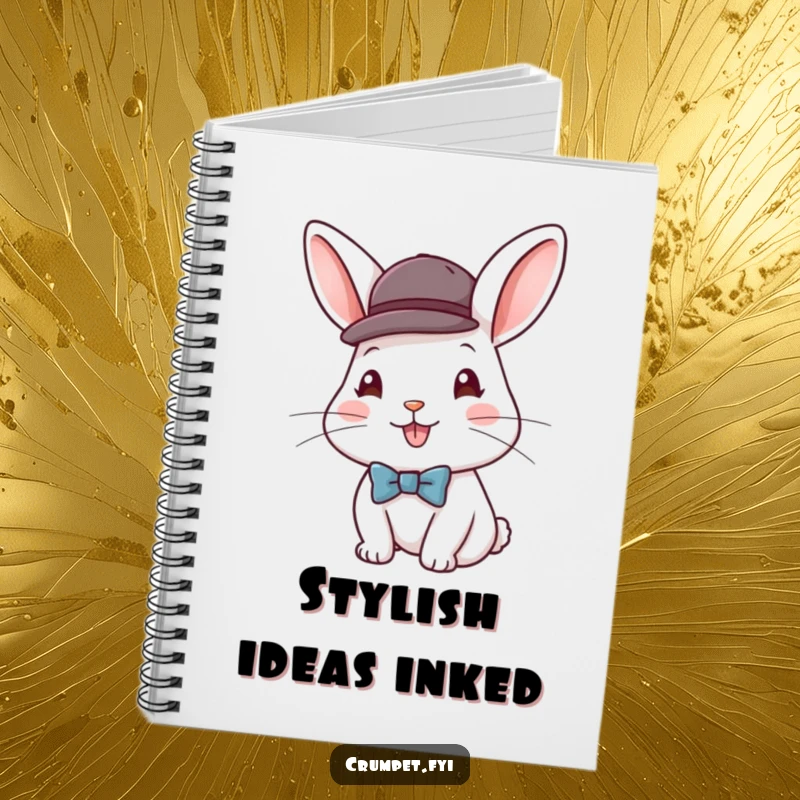 Funny notebook with a cover featuring a happy rabbit in a bowler hat and bow tie, ideal for jotting down notes with dapper flair.