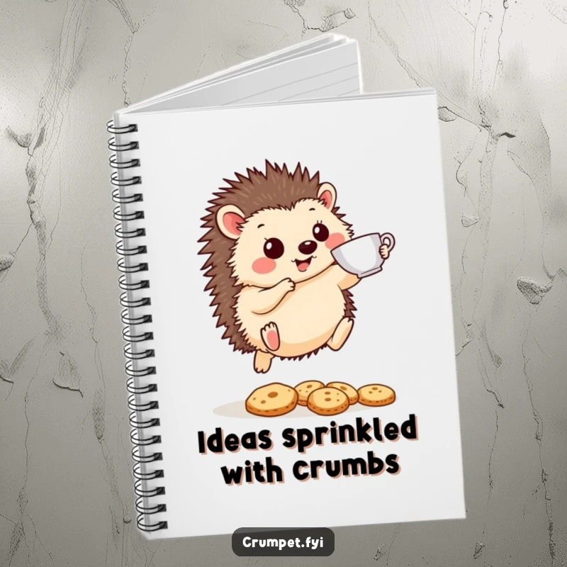 Funny Hedgehog Notebook: A cheerful hedgehog leaps with a teacup over biscuits, perfect for jotting down tea-time thoughts.
