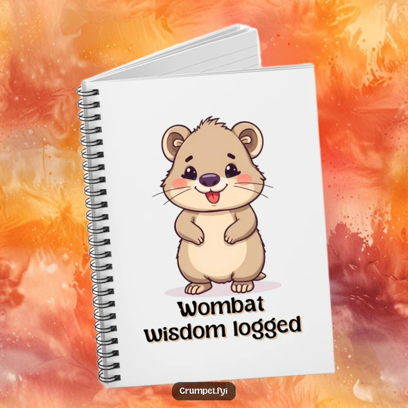 Funny wombat notebook with a proud, smiling wombat cover, encouraging confident writing and creativity. Great for journaling or note-taking enthusiasts.