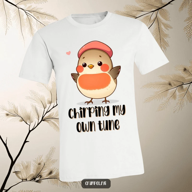 Funny chubby robin sporting a red beret, singing its heart out on a t-shirt, a perfect funny art gift.