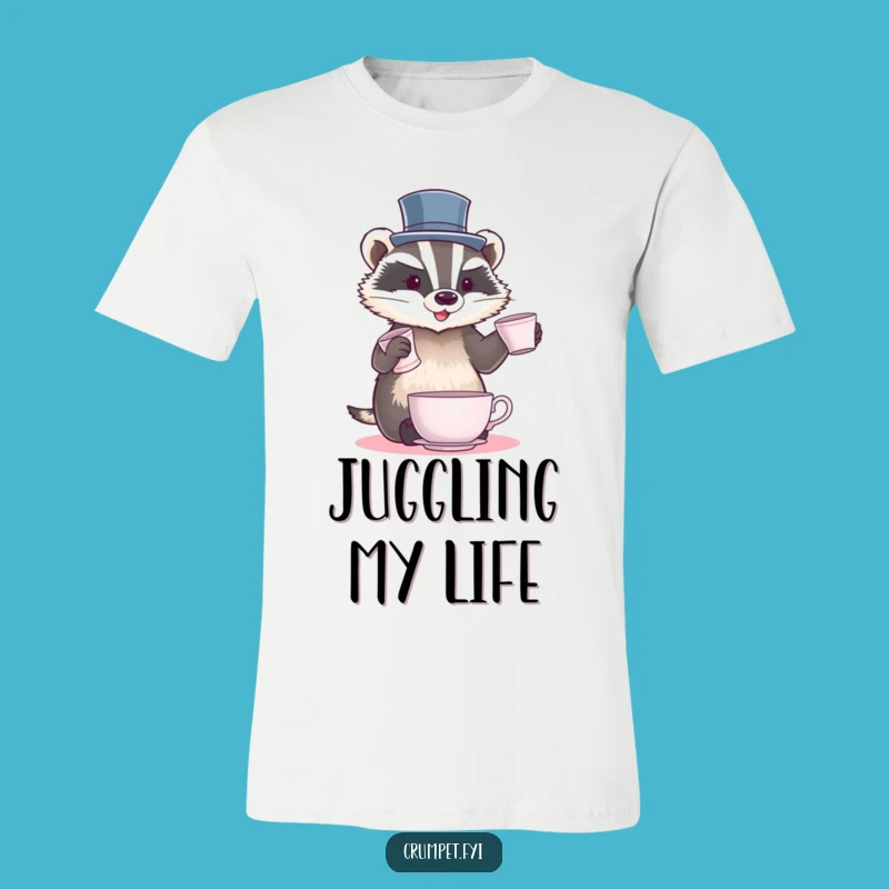 Funny Badger Top Hat T-Shirt: Juggling Teacups Design, Ideal Funny Gift