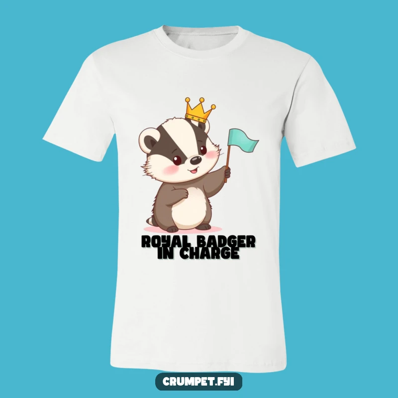 Funny Cute Badger T-Shirt - Royal Crowned Animal Waving Flag, Hilarious Gift Idea