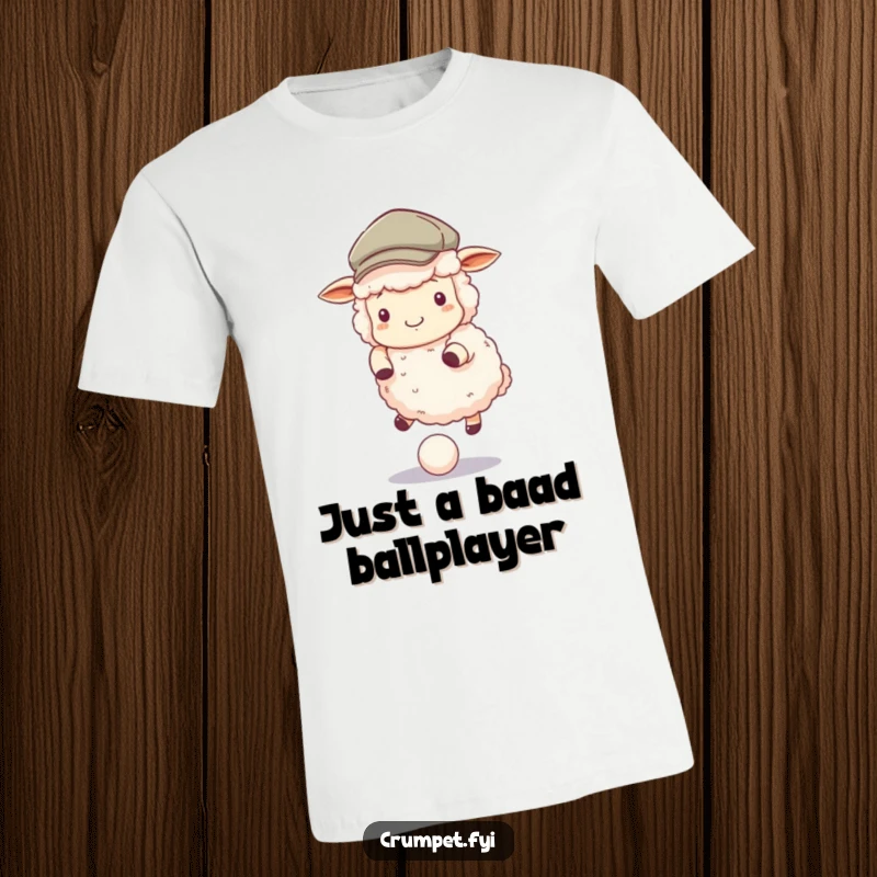 Funny T-Shirt displaying a fluffy sheep in a flat cap, skillfully bouncing a small ball, perfect for casual fun wear.